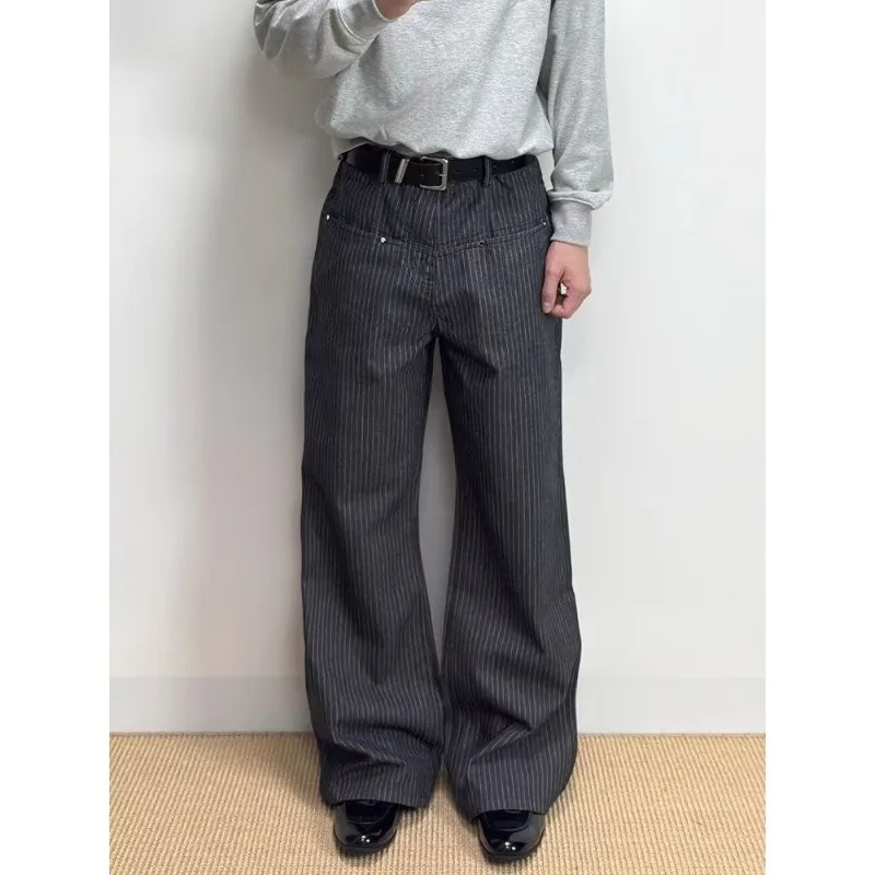 American Trendy Brand Retro Striped Casual Pants Men's Autumn Trend Simple Loose Drape High-end Micro-horn Trousers