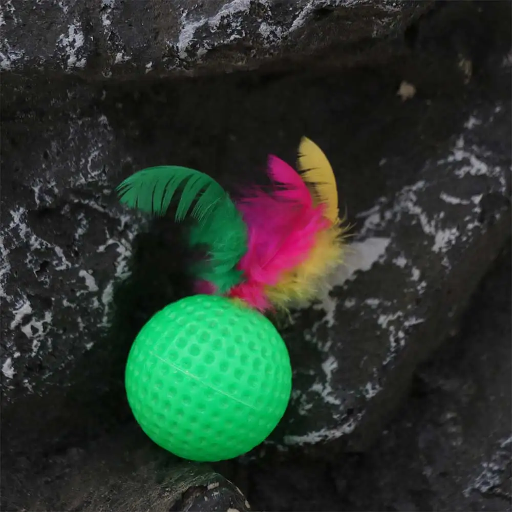 Plastic Feather Golf Ball Cat Teaser Ball Random Color Bite Resistant Cat Molar Sound Ball Cats Self Hi Cat Teeth Grinding