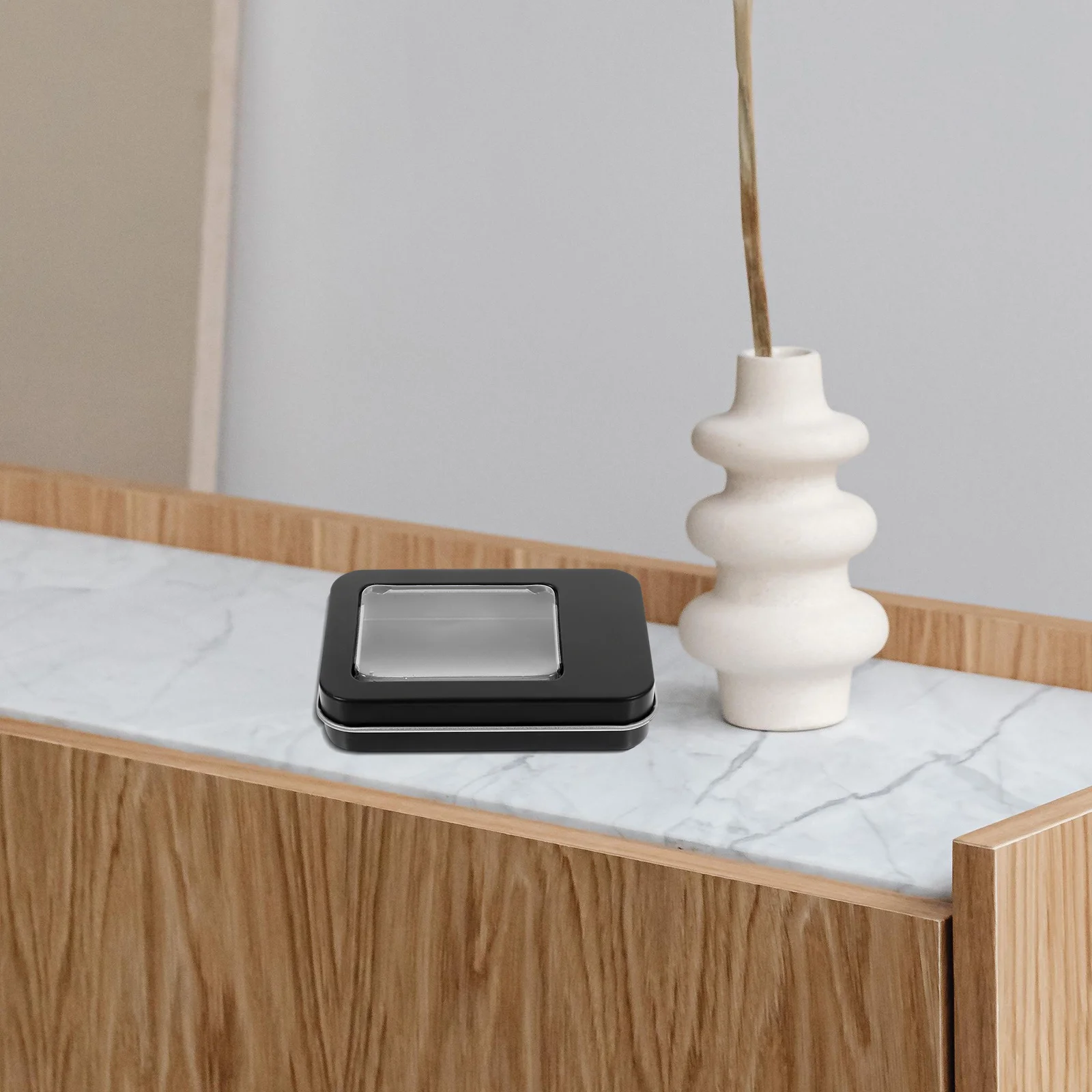 

2Pcs Mini Tinplate Container Clear Window Badge Tins Box Portable Size Practical for Small Items Gift Giving Home Decor