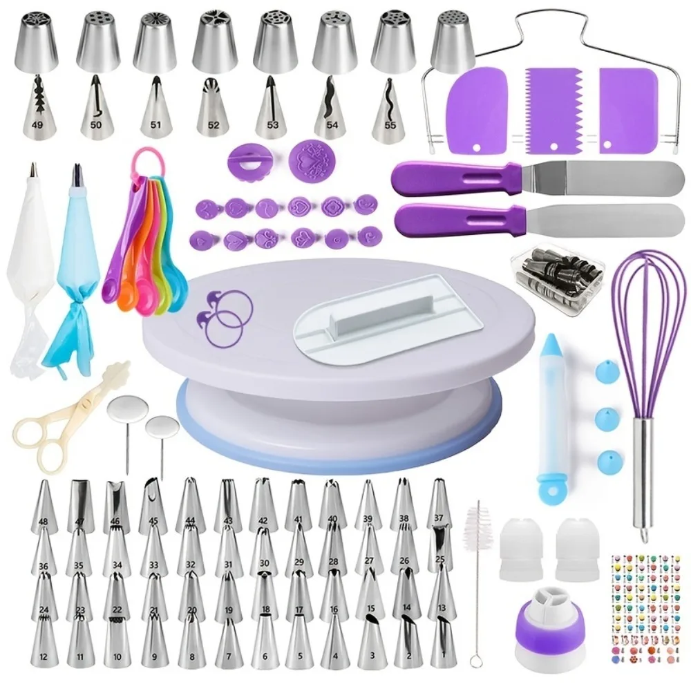 137PCS Cake Decorating Kit With Cake Turntable, Pastry Piping Bag, Russian Piping Tips Baking Tools