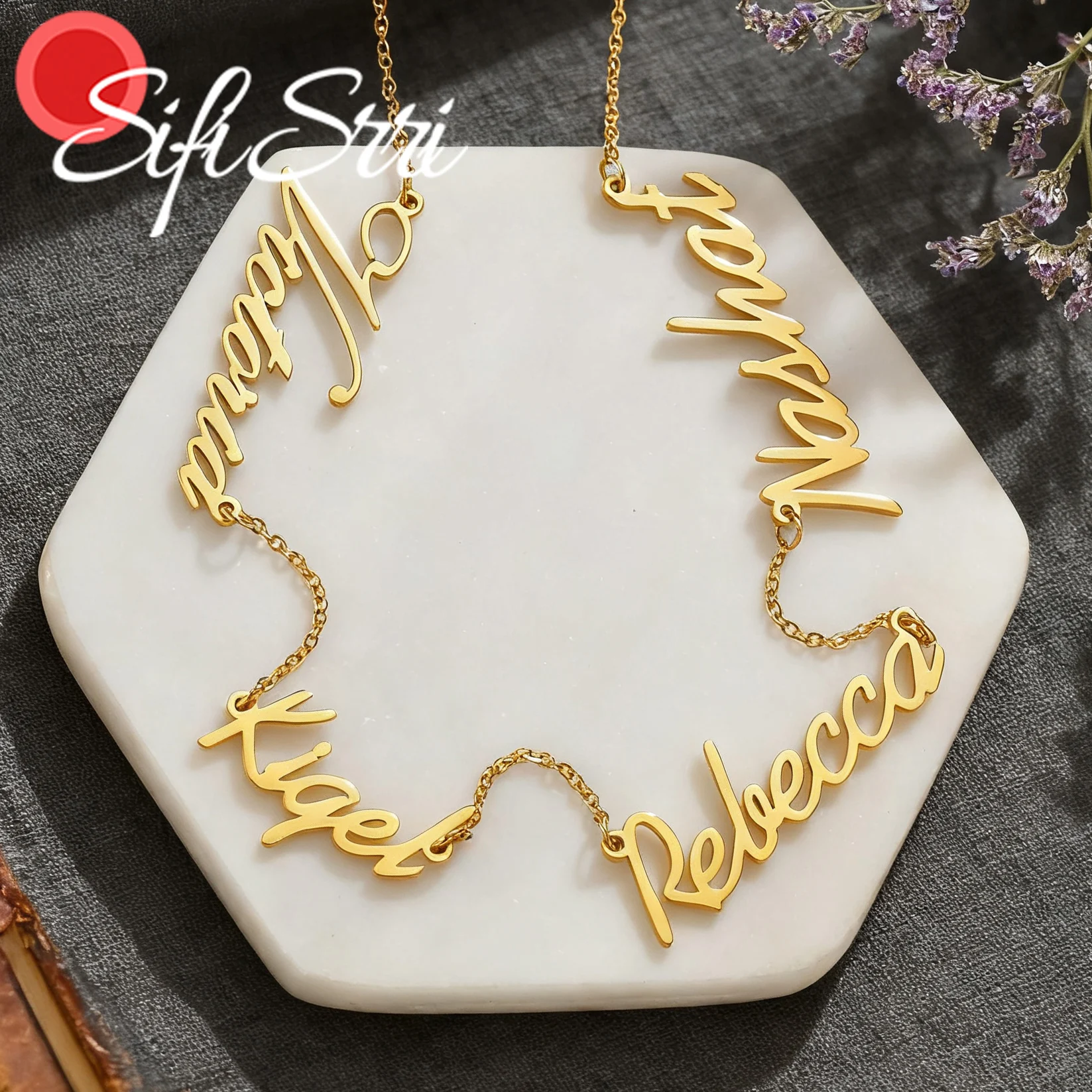Sifisrri Custom Multiple Names Necklace for Women Men Stainless Steel Jewelry Personalized Choker Cuban Chain Birthday Gift