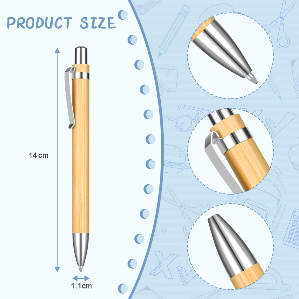 10Pcs Bamboo Wood Ballpoint Pen Bamboo Pen 1.0mm Tip Office School Wrting Stationery Business Signature Ball Pens