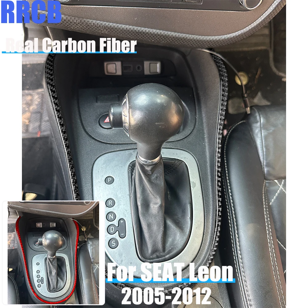 Real Carbon Fiber Car Accessories Gear Shift Strip Soft Cover Sticker For SEAT Leon MK2 2005 2006 2007 2008 2009 2010 2011 12