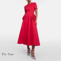 Putao Prom Dress 3d Flower Decorated Round Neck Cocktail Dress Spring And Summer New Fashion Loose Casual Mid-length Skirt
