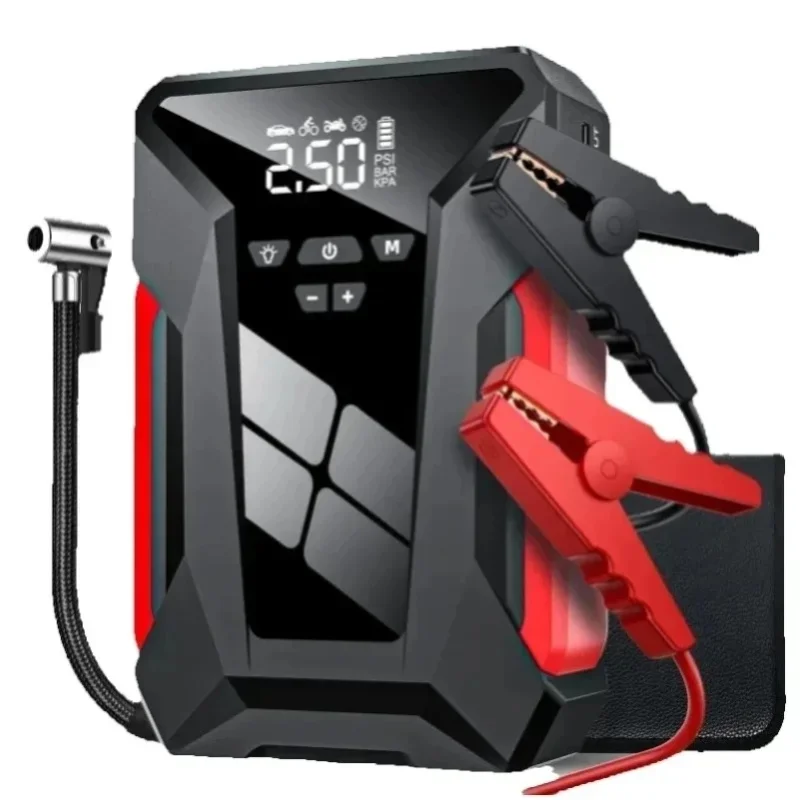 Markiertes Auto-Starthilfegerät mit 150PSI Reifenfüller, Multifunktionale Tragbare Powerbank Luftpumpe Notstromversorgung mit Aufbewahrungstasche
