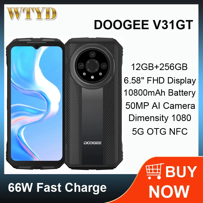 DOOGEE V31GT Rugged Phone Thermal Imaging Camera 12GB+256GB 10800mAh 6.58'' Android 13 Dimensity 1080 5G NFC Smartphone 66W Fast