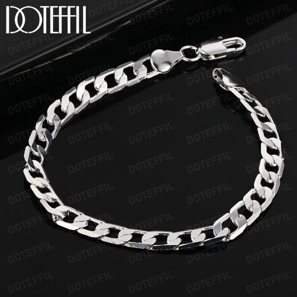 

DOTEFFIL 6MM Chain LINK Noble Solid Bracelet 925 Sterling Silver Jewelry Men Women Jewelry Wedding Party Gifts