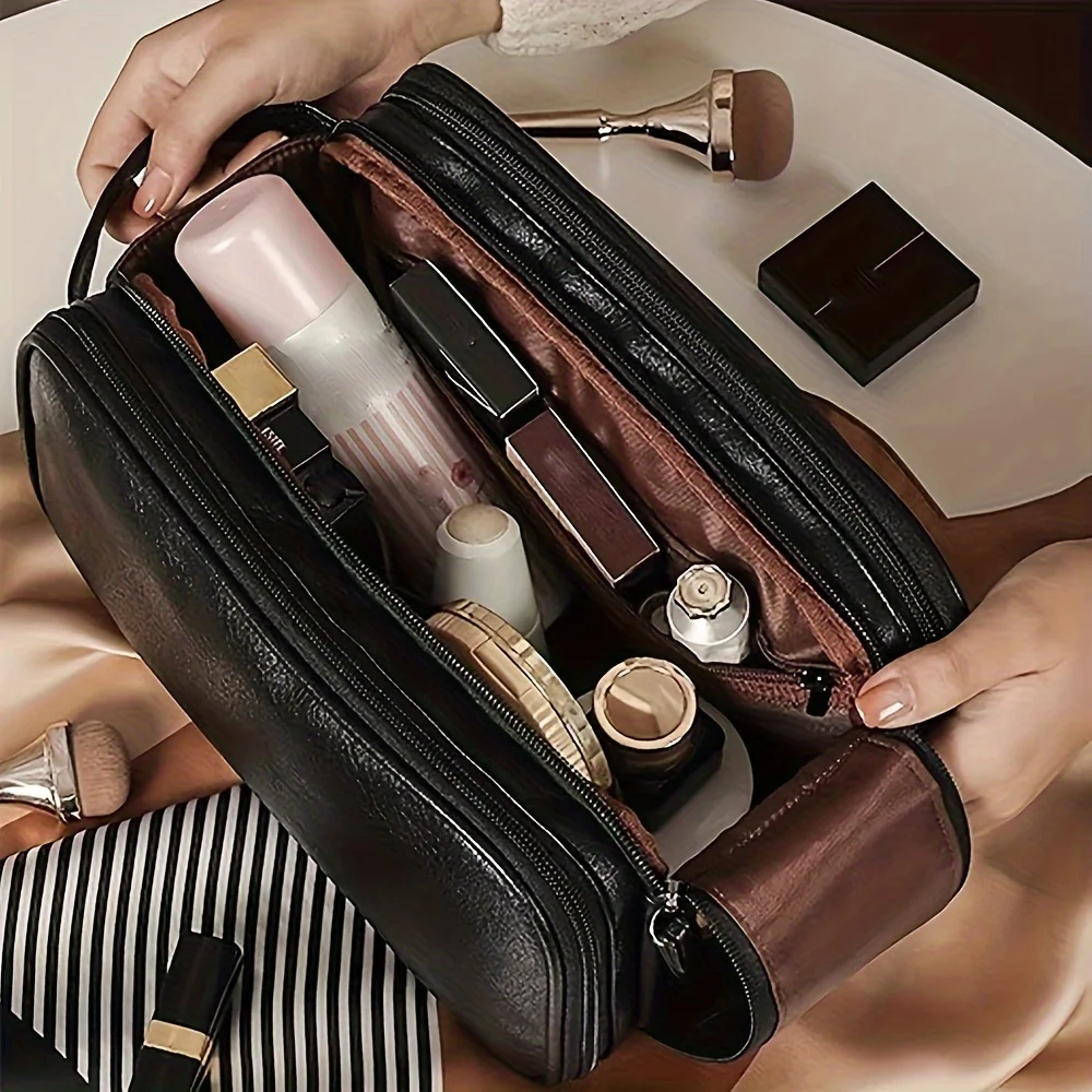 Simple Fashion Cosmetic Bag Large Capacity Storage Bag Double Zipper Portable Makeup Bag High Quality Cosmetic Organizer Pouch