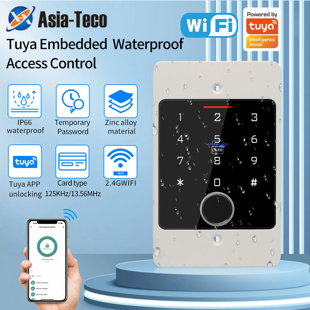 Waterproof Metal Intelligent Access Control Keyboard RFID Controller Embedded Biometric Access Control Support Tuya App