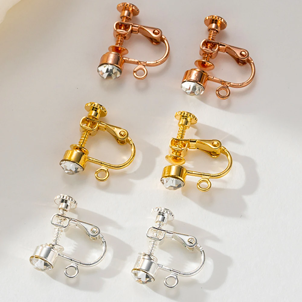 10pcs Brass Clip on Earring Converter Component with Crystal Rhinestone Non Pierced Earring Clip for Jewelry Making Supplies DIY