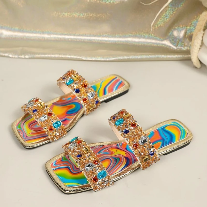 2026 Slippers Women's Summer New Candy Color  Sandals Flat Buckle Slippers Rubber Sole