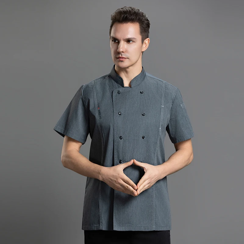 ชุดเครื่องแบบพ่อครัวโรงอาหารเสื้อโค้ทสำหรับผู้ชายเสื้อพนักงานโรงแรมบริการจัดเลี้ยงร้านอาหารแจ็คเก็ตทำอาหารเสื้อทำงานเบเกอรี่