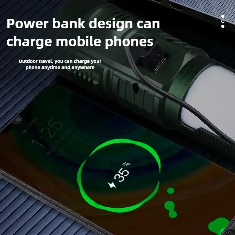 Four Light Source Flashlight Rechargeable Outdoor Emergency Lamp Flame Ambient Light 8 Modes Camping Fishing Focus Searchlight