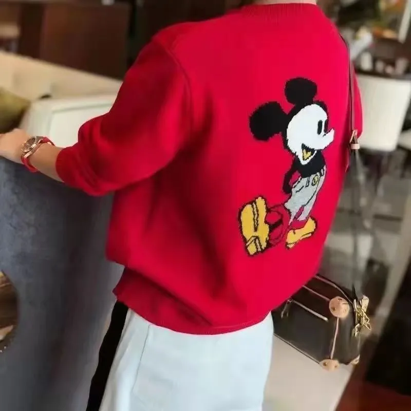 Disney Mickey Autumn Winter Cardigan Jumper Tops Turtleneck Pullovers Casual Sweaters Women Long Sleeve Loose Sweater Girl