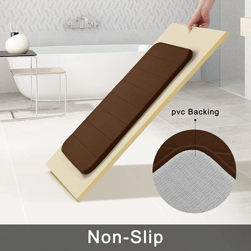 Inyahome Comfortable Floor Bath Rug Mats Oversized Extra Long Non-Slip Absorbent Mat Runner for Shower Memory Foam Carpet  Brown