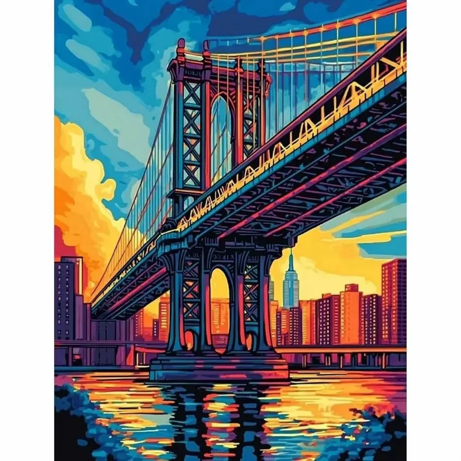 500/1000/2000 Pcs Jigsaw Puzzles Manhattan Bridge Paper Challenging Family Activity Games for Gameroom Bedroom Livingroom Gift