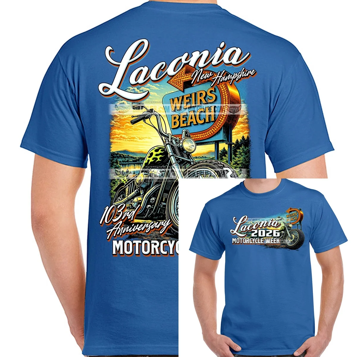 New T-Shirt 2026 Laconia Motorcycle Week Weirs Beach Sign Graphic Printing High-end Luxury Unisex Style Both of Men and Women