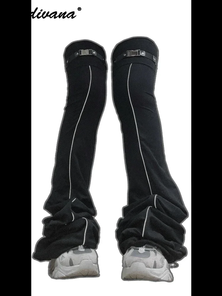 Original Future Function Extra Long Reflective Metal Buckle Folded Leg Cover Female Cool White Black Gray Stockings Leg Warmers