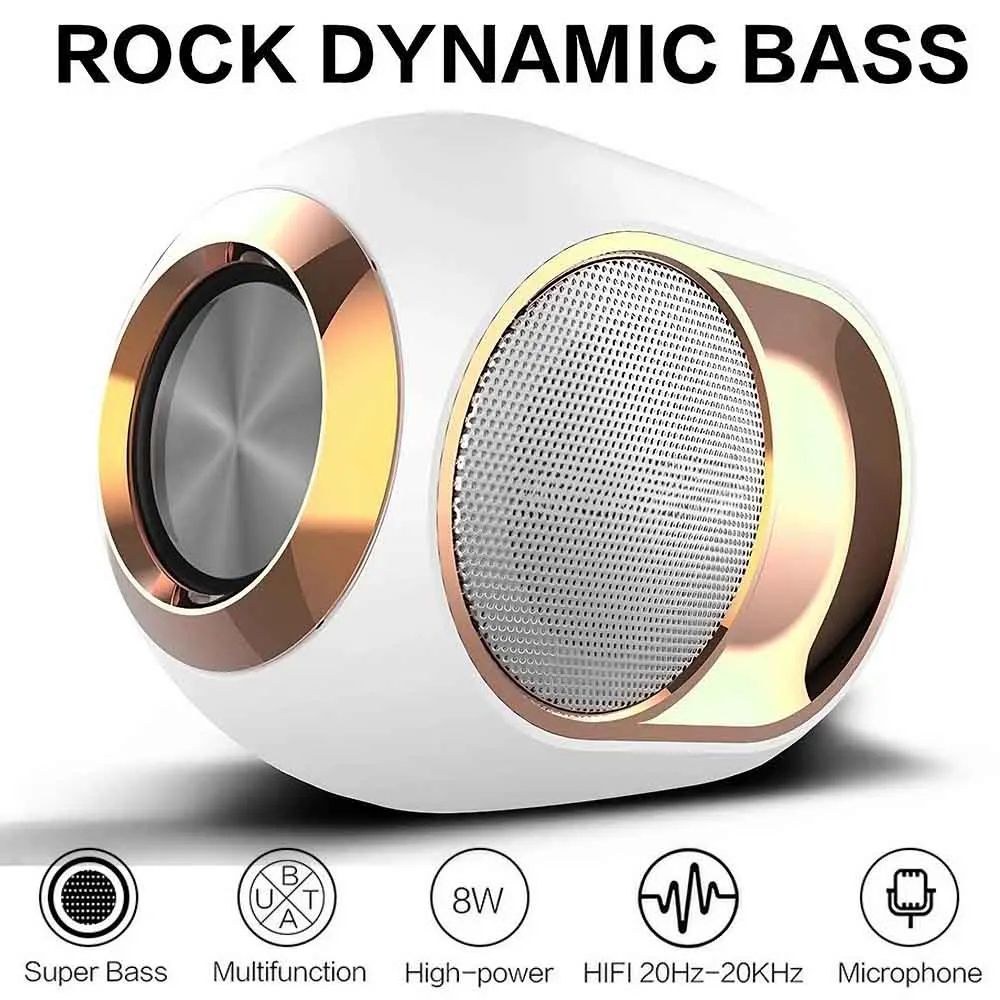 Bluetooth 5.0 HD surround bass stereo speaker, USB/AUX/TF slots, IPX5 waterproof, perfect for office, home, travel, and parties.