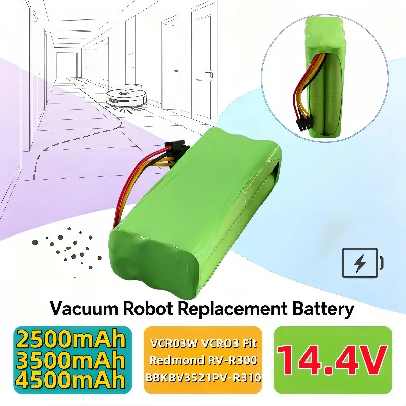 For VCR03W VCR03 Vacuum Robot 14.4V NI‑MH Battery 2500mAh 3500mAh 4500mAh Redmond RV‑R300 BBK BV3521