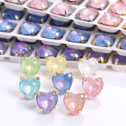 K9 Glitter Heart Shape Aurora Mocha Sewing Rhinestones Crystal Glass With Gold Claw Sew On Stone For Clothing Accessories Shoes