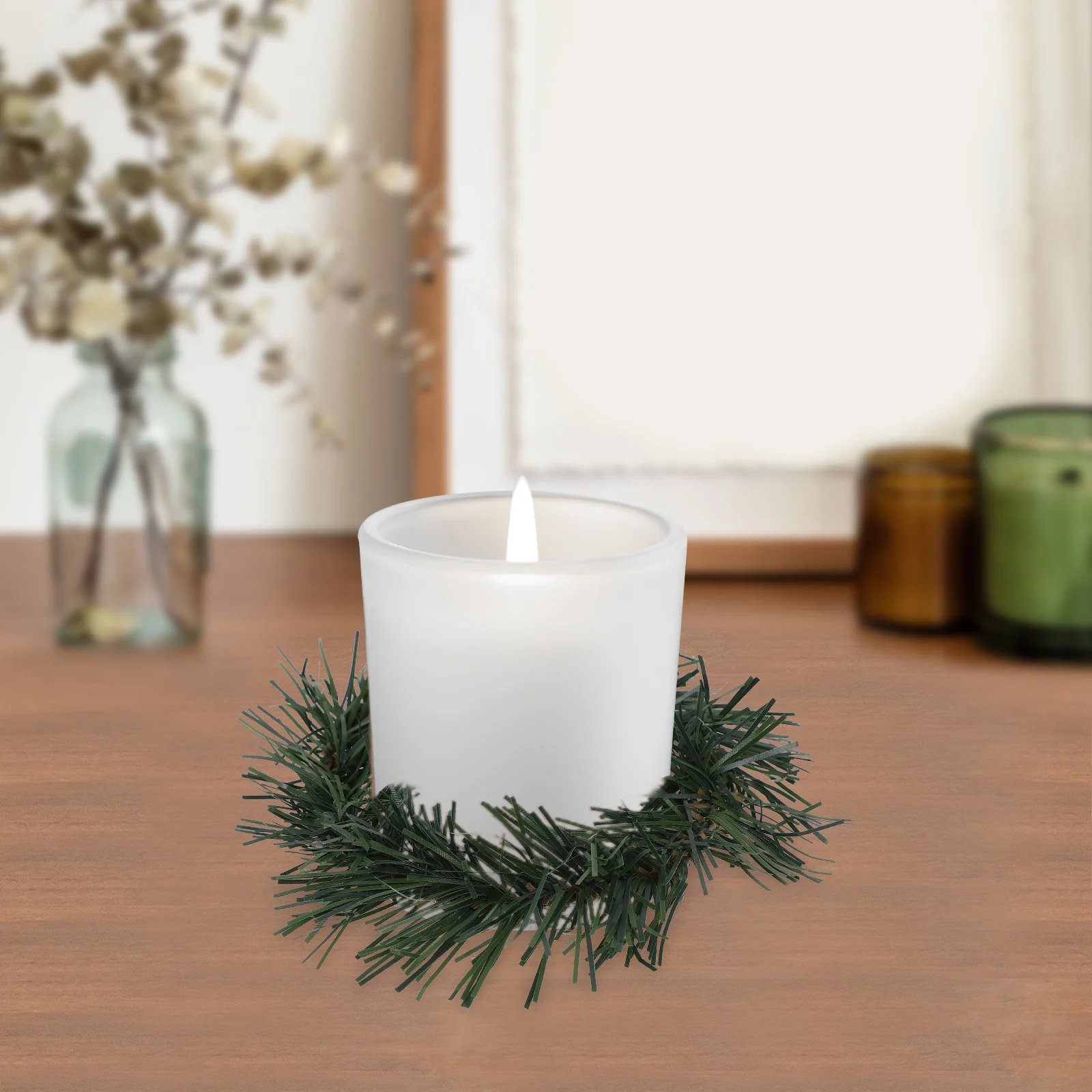 

10Pcs Rings Decor Christmas Wreath Artificial Pine Needle Ring for Pillar Candles Table Centerpiece Party Home Door