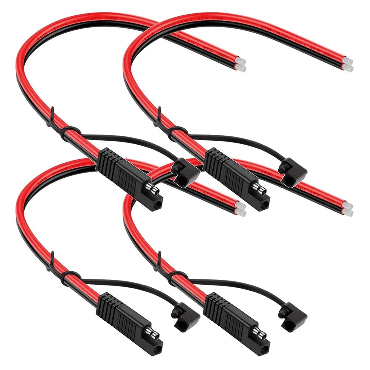 10AWG Pure Copper SAE Quick Disconnect Battery Cable, 4 Pack Standard Polarity Connectors for Solar & Battery Chargers