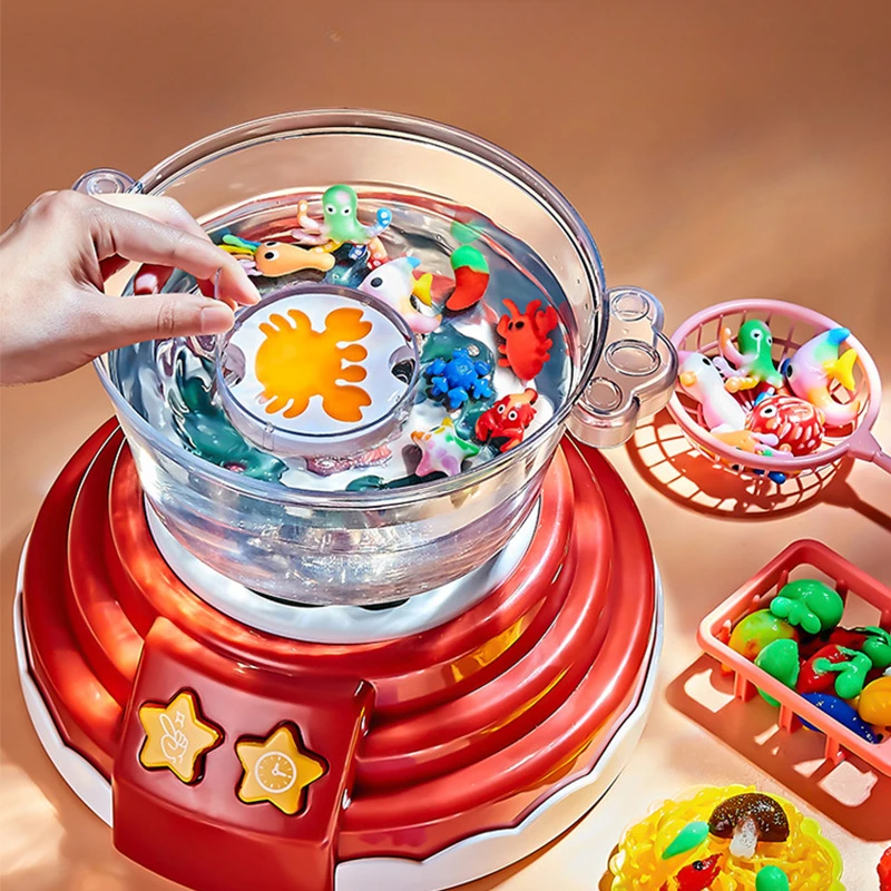 Hot Pot Cooking Toys Kitchen Playset  DIY Hot Pot Machine Toys Pretend Bubble Sound Light Educational Toy for Girls