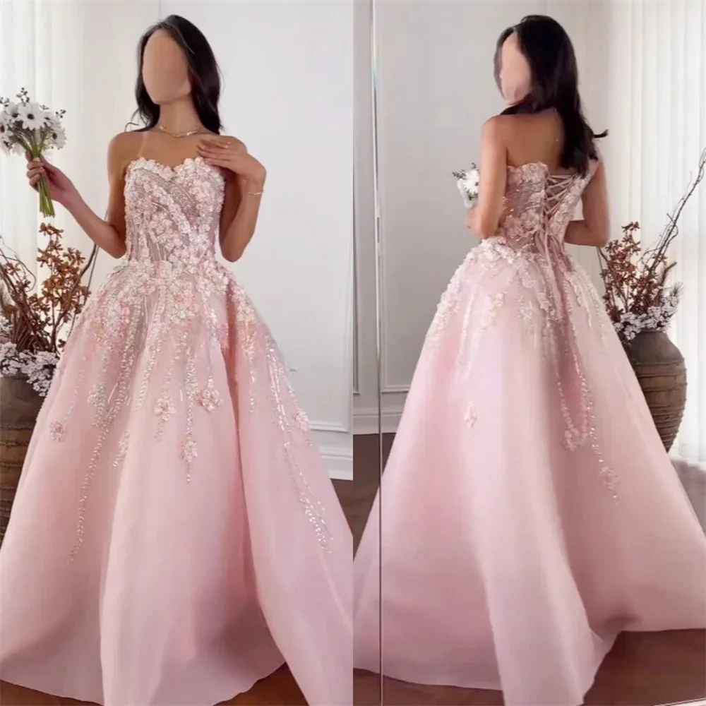 Customized Prom Gown Formal Saudi Arabia Sheer Straps A-line Floor Length Skirts Tulle Applique Bespoke Occasion Dresses Evening