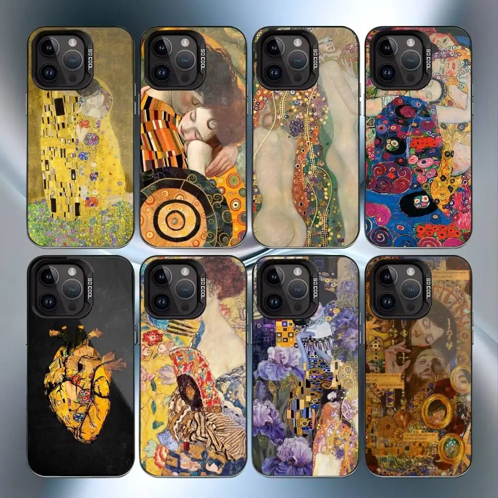 

The Kiss Gustav K-Klimt Painting Phone Case For iPhone17, 16,15,14,13,12 Pro Max Black Candy Matte Shockproof Cover