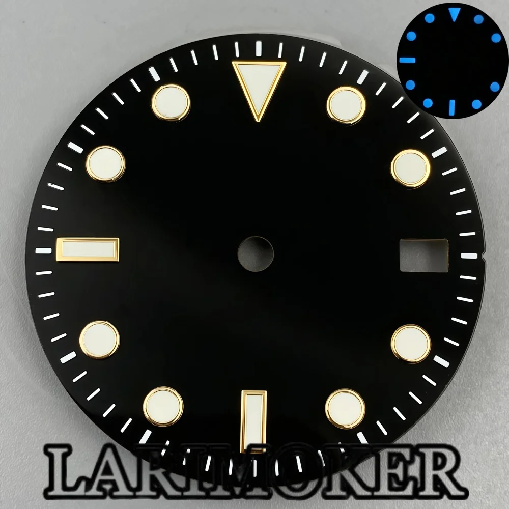 LARIMOKER 29mm Sterile Diver Watch Dial Blue Luminous 3 O'Clock Date Window Fit NH35 NH36 Movement Watch Mod Replacement Parts