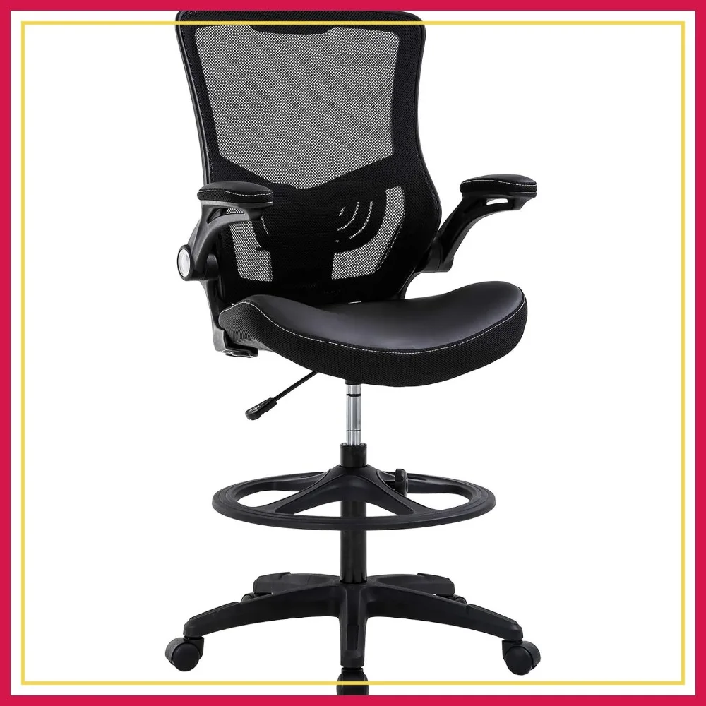 

Ergonomic Tall Drafting Chair with Flip Up Arms, Foot Rest, Adjustable Height, Mesh Back, Black