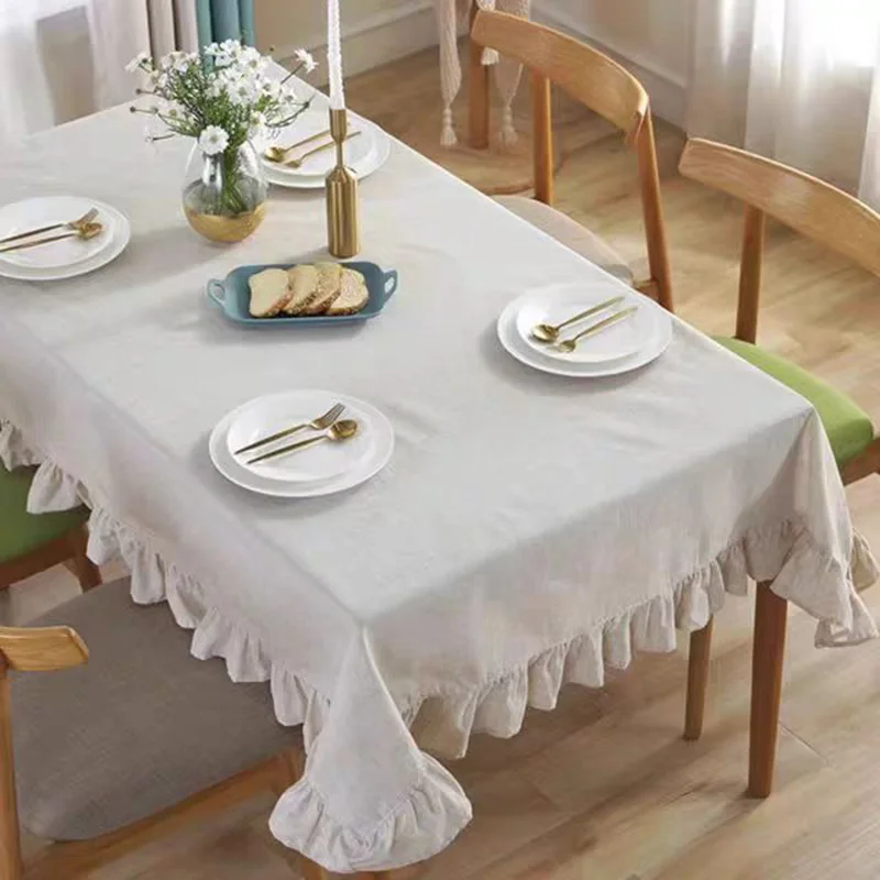 

French Romantic Flounce Cotton Linen Art Dinner Tablecloth