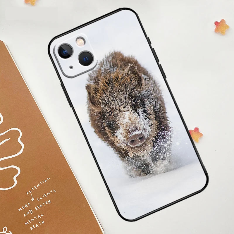 Wild Boar Pig Brown Phone Case For iPhone 11 12 13 14 15 16 Pro Max Mini XS Max X XR Plus Cover Coque