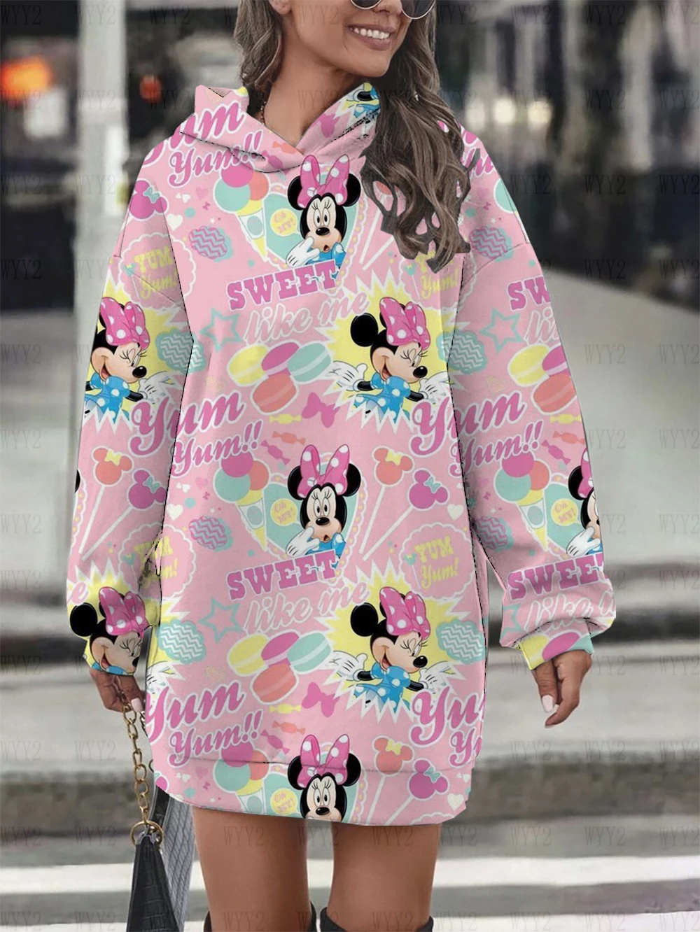 Ladies Sweater Dress Casual Print Disney Mickey Minnie Round Neck Hooded Sweater Dress Simple Fashion Ladies Clothing