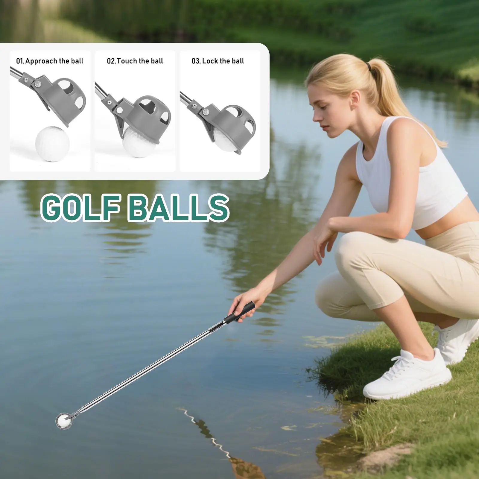 أداة استرداد كرة الجولف القابلة للتمديد، أداة جولف من الفولاذ المقاوم للصدأ، منتقي عمود الجولف، إكسسوارات رياضية للنساء في الهواء الطلق #2