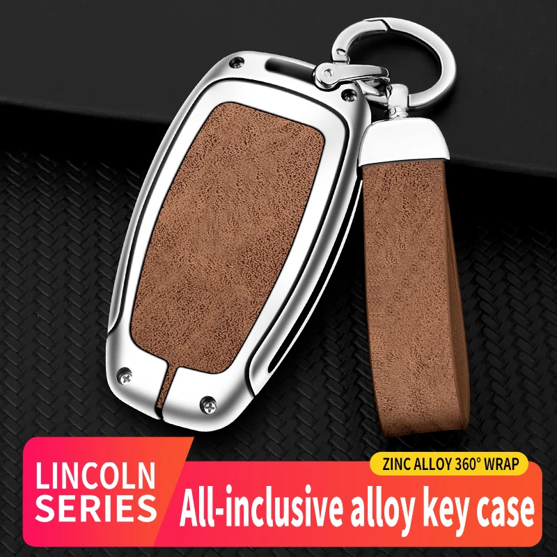 Zinc Alloy Leather Car Key Case Cover for Lincoln Continental MKC MKZ MKX Navigator Aviator Corsair Auto Keychain Accessories