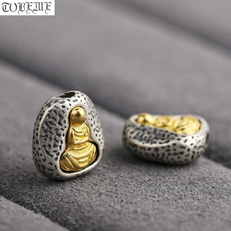 

100% Vintage 925 Silver Tibetan Buddha Statue Beads Sterling Buddhist Loose Beads Jewelry Findings