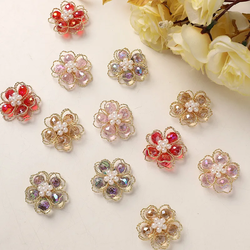 1 Piece Iridescent Double Layer Crystal Flower Shoe Charms For Clogs DIY Lightweight Sparkly Fashion Light Luxury Premium Women