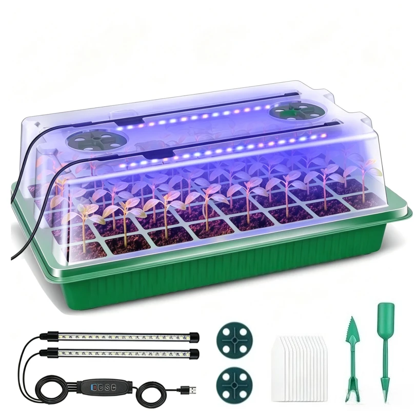 1/2Pack 40/80 Cells Seed Starter Tray w/2/4 LED Grow Lights, 3 Modes Timer Indoor Greenhouse Kit for Home Gardener