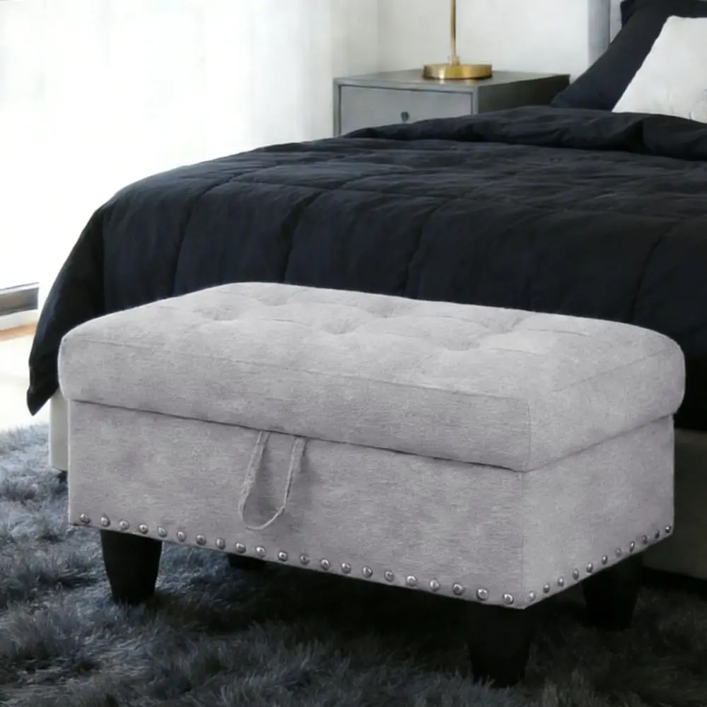 Ottoman with Storage for Living Room, 28.5'' Linen Living Room Ottomans Foot Rest, Upholstered Entryway Bench, End of Bed