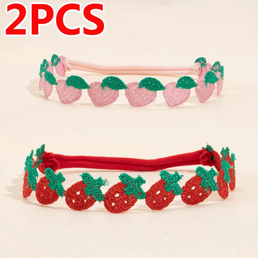 Oaoleer 2PCS Baby Girls Strawberry Headbands Newborn Hair Band Soft Elastic Nylon Hairbands Toddler Headwear Hair Accessories