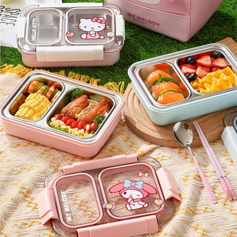 Sanrio Kawaii Cinnamoroll Lunch Box My Melody Hello Kitty Anime Girl Office Worker High Quality Leak Proof Double Grid Lunch Box