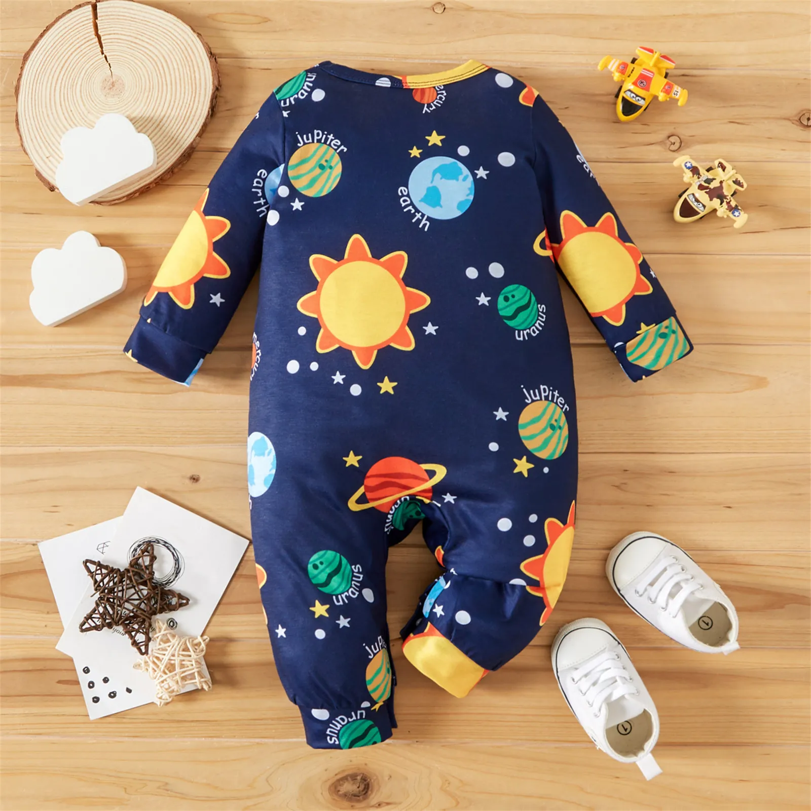 PatPat Overalls Baby Clothes New Born Boy Jumpsuit Romper Infant Newborn Babies Costume Solar System Planets Long-sleeve