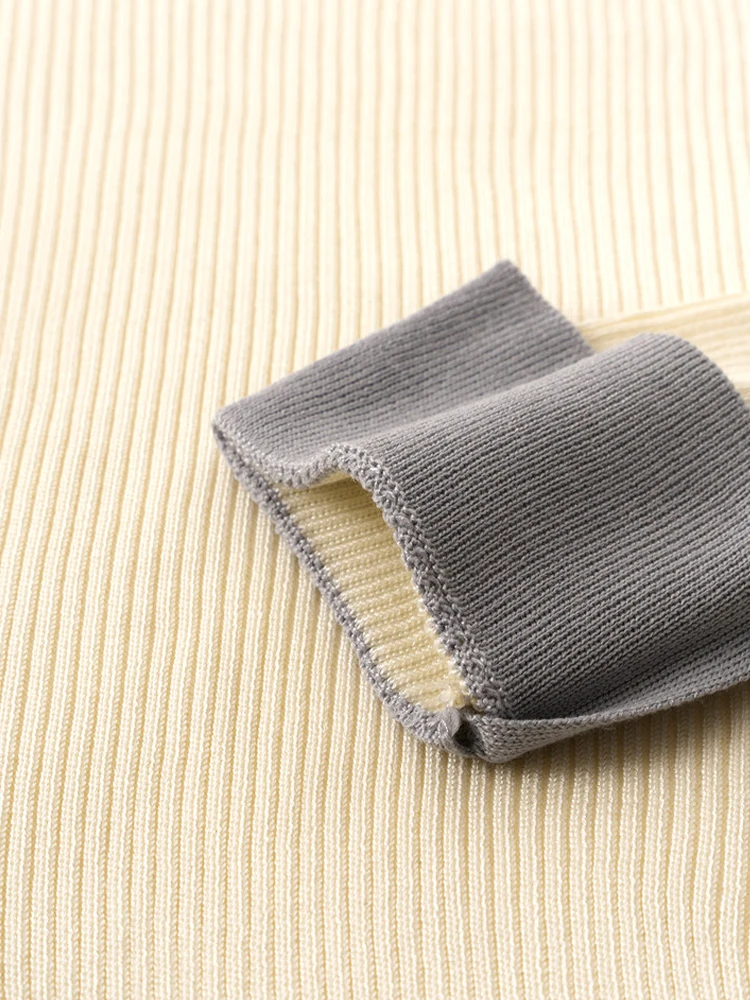 Maglieria da donna con colletto rovesciato in colore retrò a contrasto, stile coreano, moda, manica lunga, maglione slim fit, pullover chic femminile