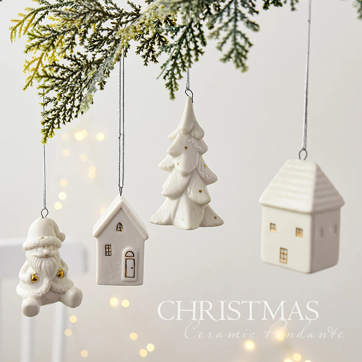 Christmas Ceramic House Mini Pendant Santa Claus Elk Hollow House Decoration Christmas Day Decoration