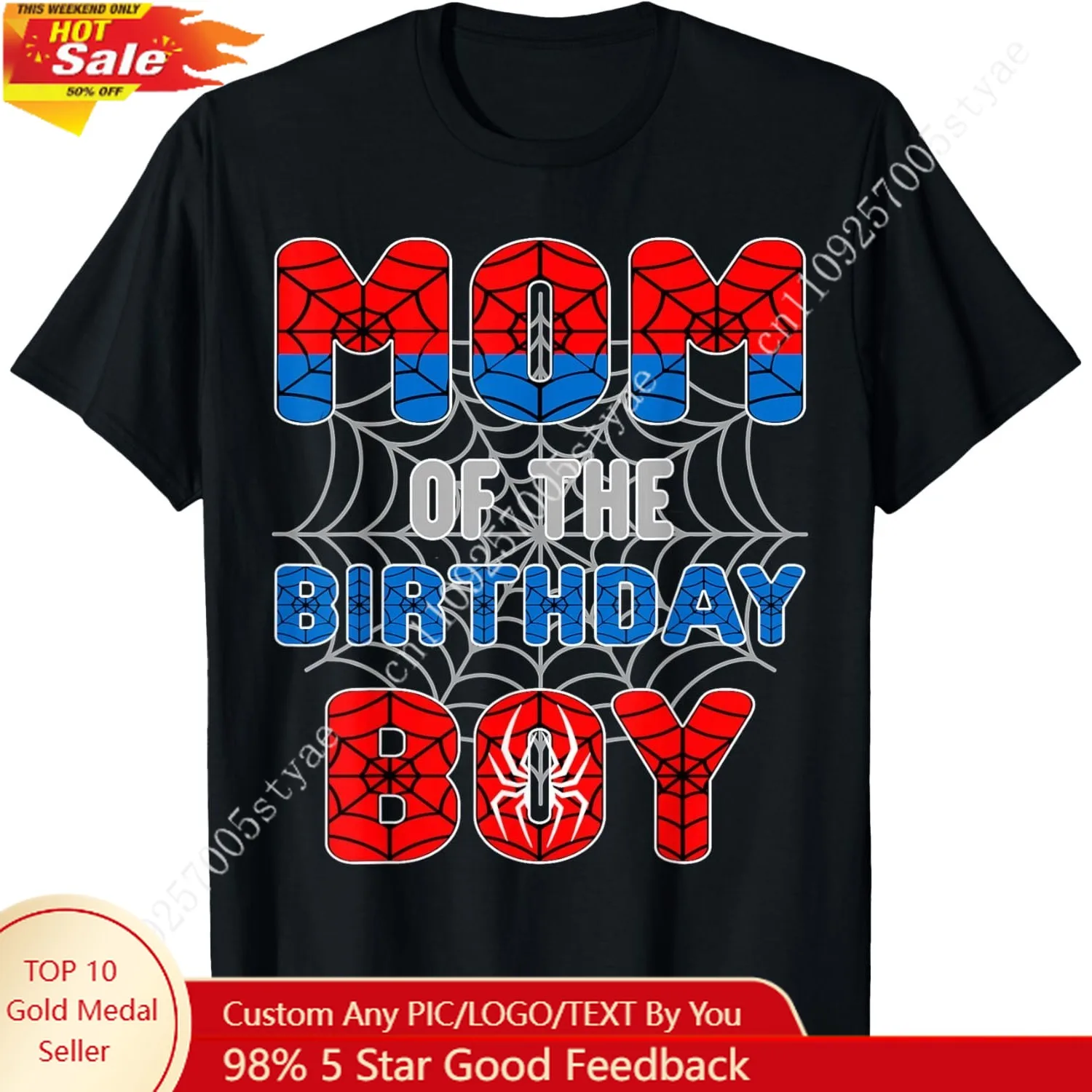 

Spider Web Birthday Party Mom of The Birthday Marvel T-Shirt Man Tee Elastic Clothes Short Sleeve T-shirts Casual Shirt Soft Top