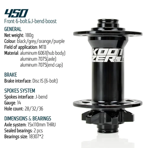 Imagen 2 del producto Koozer 450 Boost buje delantero TA 15x110 eje pasante 28H 32 agujeros 6 pernos disco 2 rodamiento sellado piezas de bicicleta ligeras bujes de bicicleta