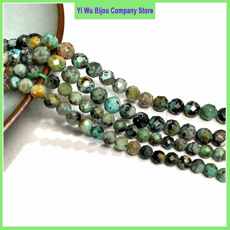 Natural Stone Beads 2/3/4MM Faceted African Turquoise Loose Round Gemstone For Jewelry Making DIY Bracelet Necklace Charms 15''