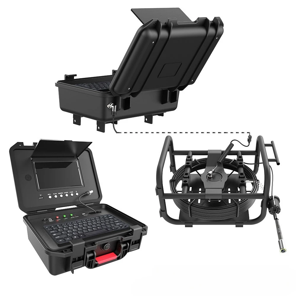 Endoscopic sewer pipe camera positioning emission zoom